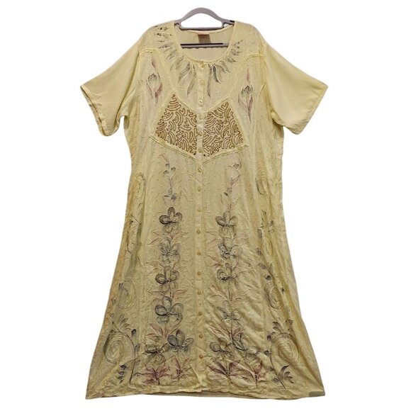 Malhortra Dress Women XL Maxi Flowy Ethnic Hippie Boho embroidery mumu Rayon - Picture 1 of 11
